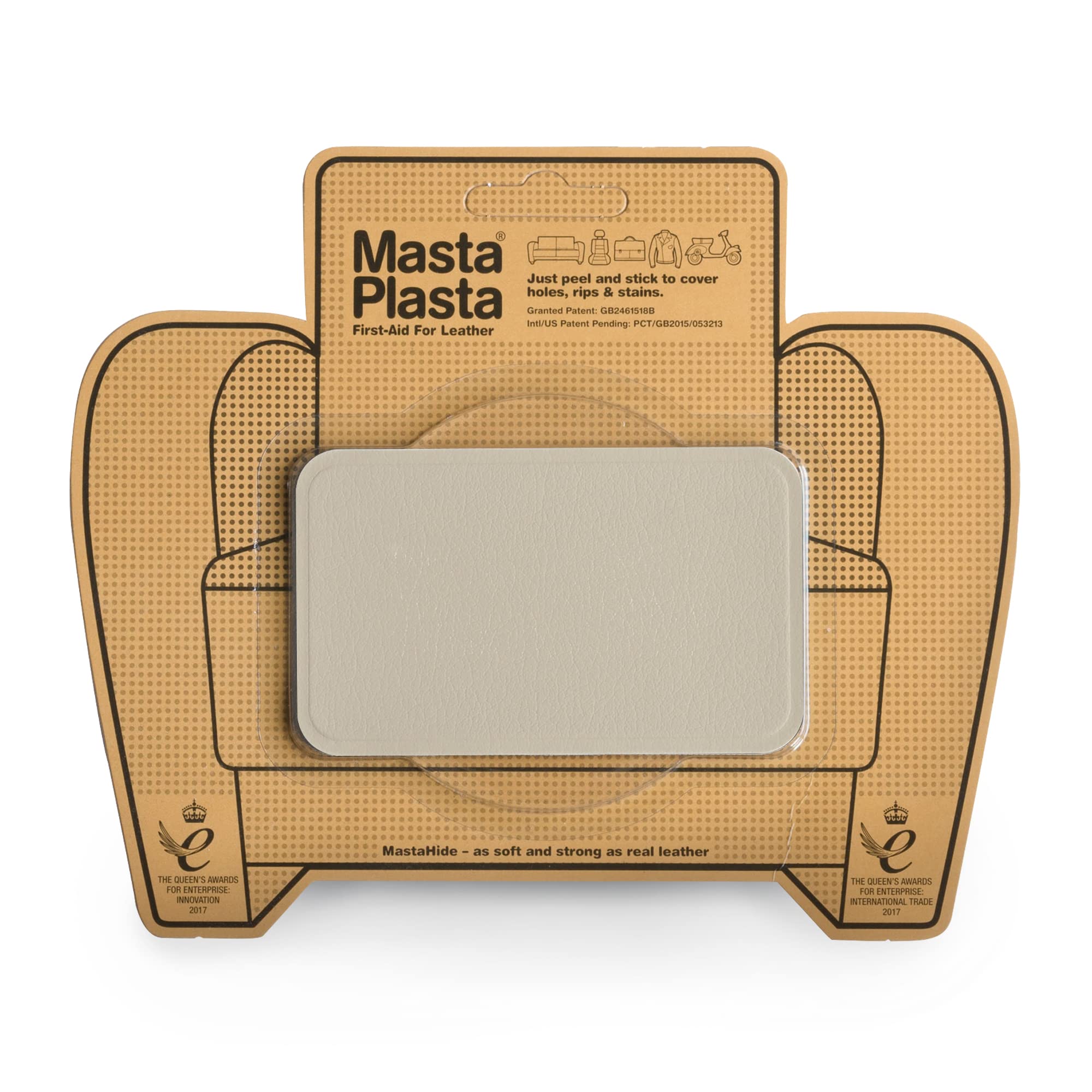 MastaPlasta Self-Adhesive Premium Leather Repair Patch - Beige 10cm x 6cm (4in x 2.4in). Instant Stick-on Upholstery-Quality Repair Patch for Sofas, Car Seats, Bags, Jackets and DIY
