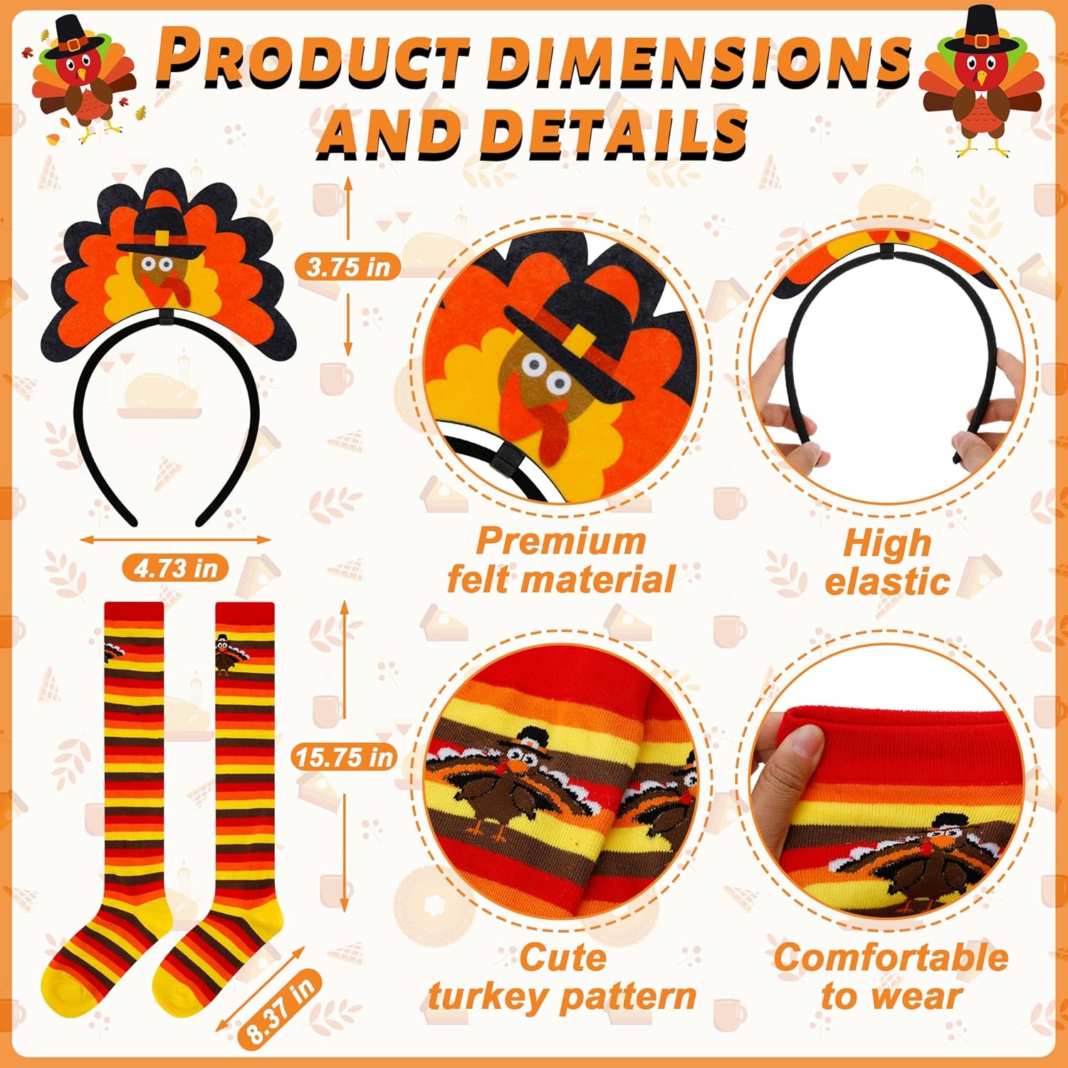 QZYL Turkey Costume Set, Turkey Trot Shirt Tutu Dress Headbands High Socks, Thanksgiving Turkey Trot Cosplay for Adults - Image 3