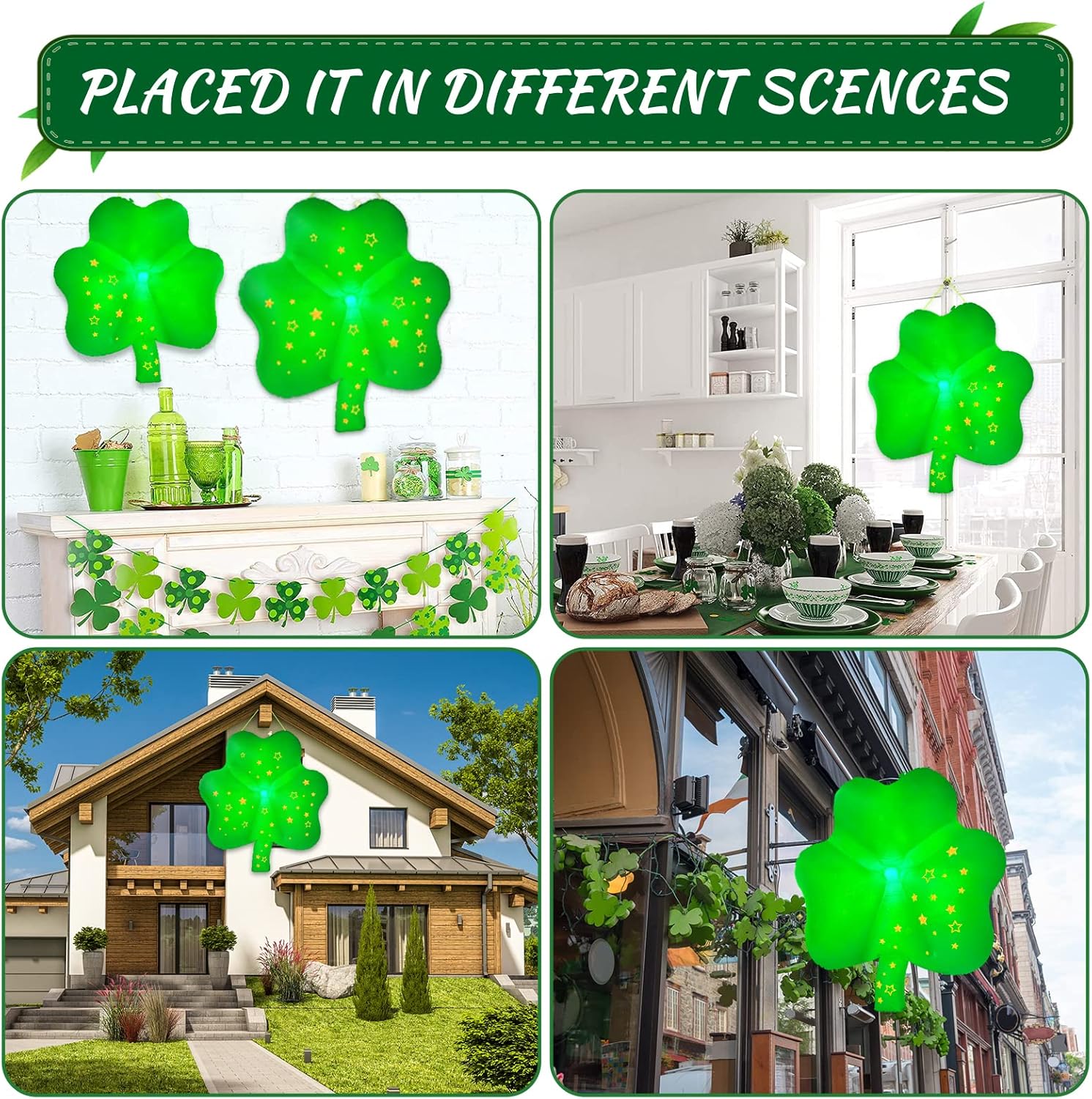 St Patricks Day Decorations Inflatable, Lighted Shamrocks Outdoor Decor Battery Powered Blow Up Hanging LED Art Decor for Lucky Day Indoor Outdoor Blow Up Yard Garden Lawn Decor (90cm+70cm Double) : Patio, Lawn & Garden