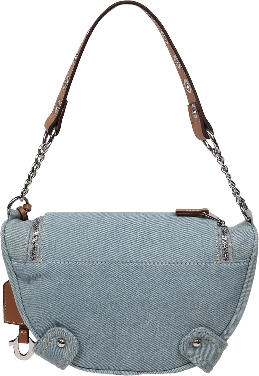 True Religion Hobo Shoulder Bag Purse, Denim Travel Handbag with Chain Strap, Light Blue - Image 4