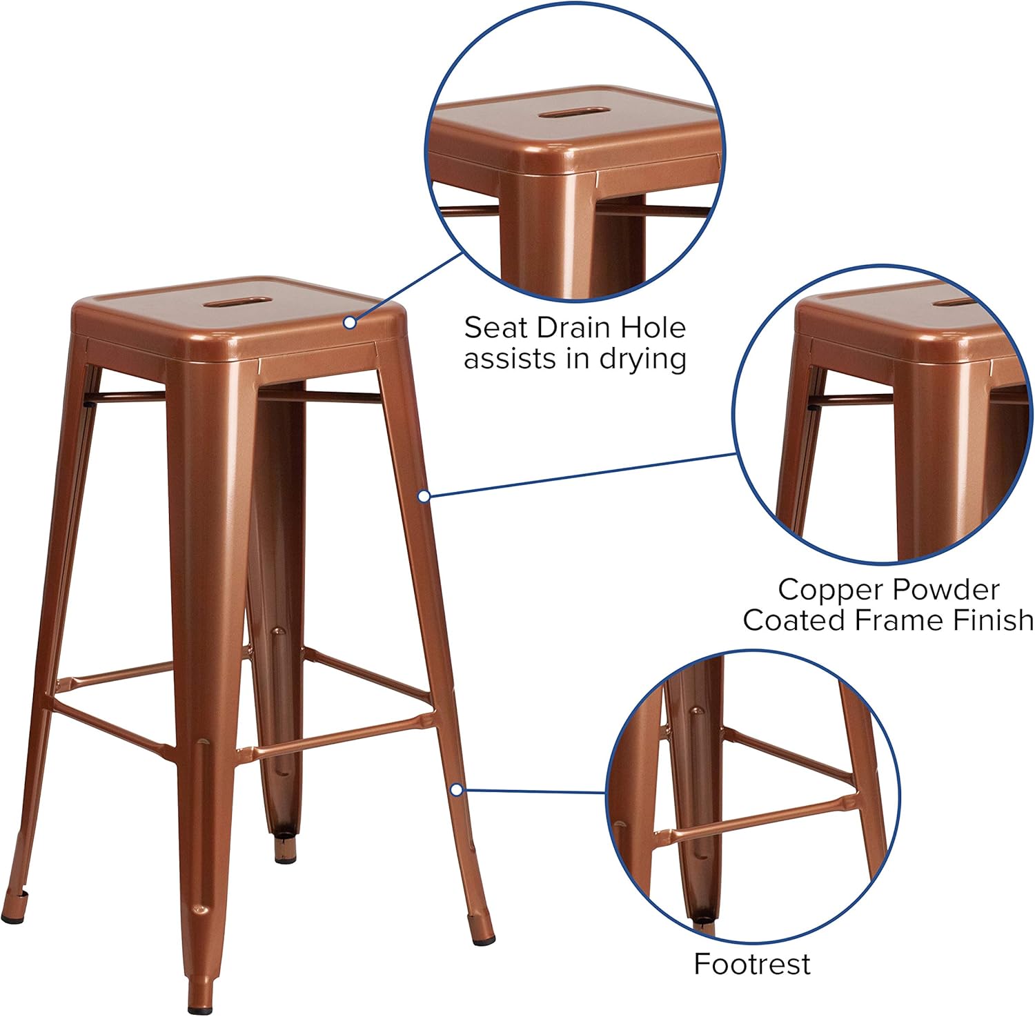BizChair 4 Pack 30" High Backless Copper Indoor-Outdoor Barstool - Patio Chair