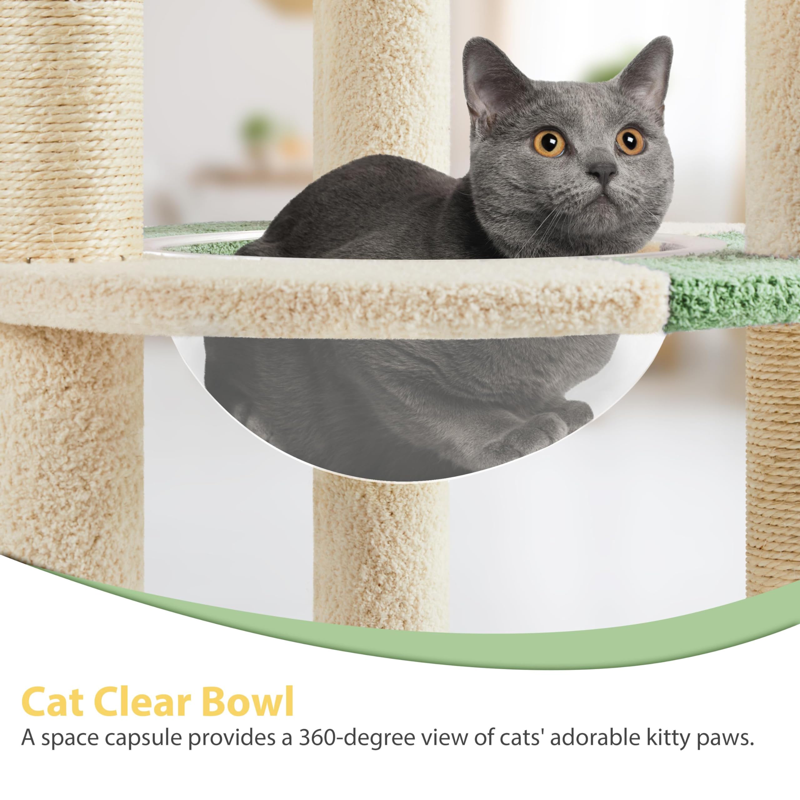 Yaheetech Albero Tiragraffi per Gatti in Sisal Cuccia per Gattini Gioco Gatto con Ciotola Altezza 90cm Verde Militare e Beige