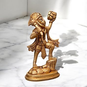 4.5" Inch Hanuman Bajrangbali Statue with Sanjivani Parvart and Brass Gada Standing Bajrang Bali