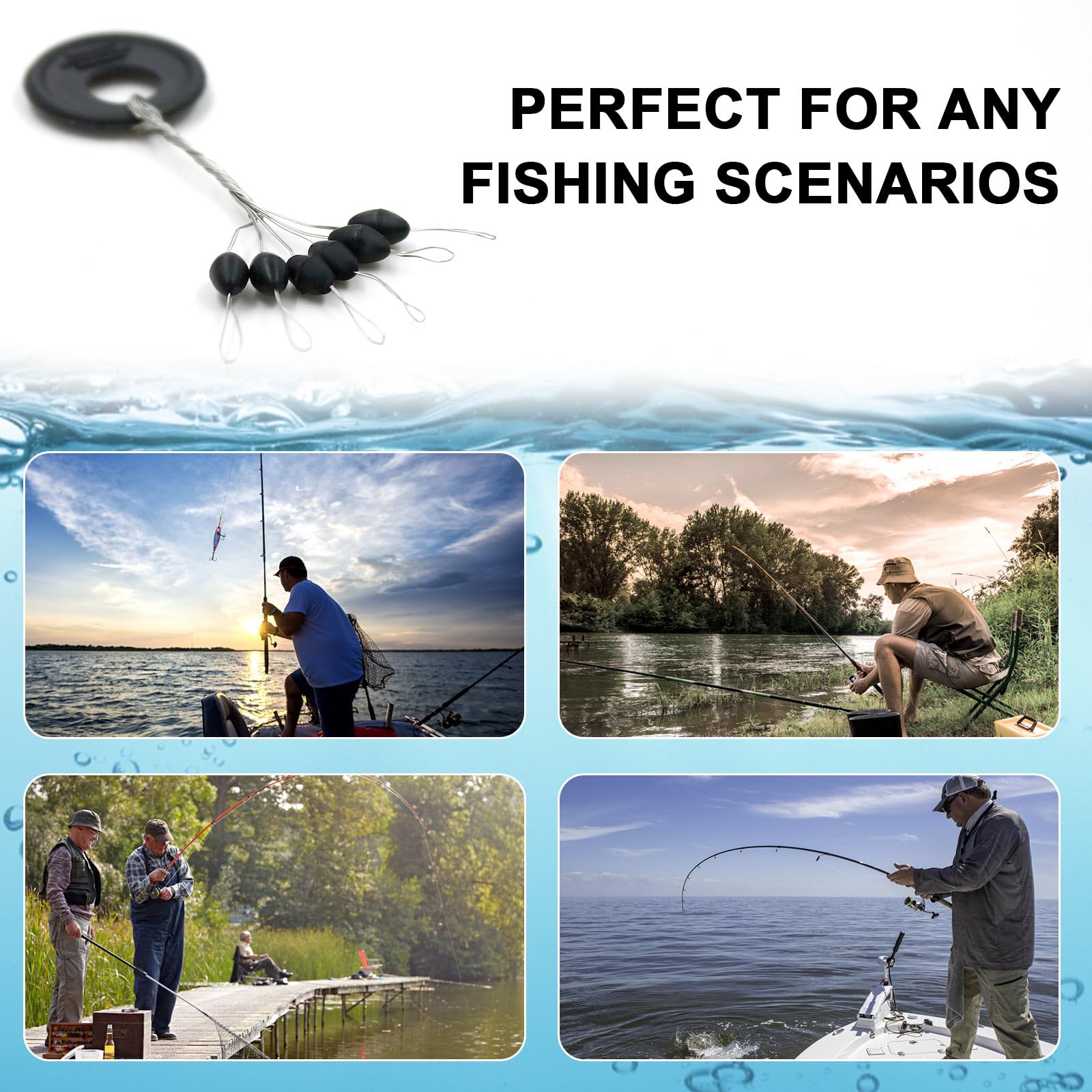 VIPMOON 600 Pieces Fishing Rubber Bobber Stopper, 6 in 1 Rubber Bobber Stoppers, Oval Fishing Bobber Stoppers, Size S Float Stopper - Image 4