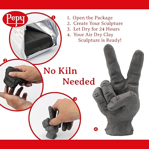 Miniatura 3 de Pepy Arcilla europea de alta calidad para modelado de secado al aire, barra negra de 1.1 libras, fácil de usar, endurecedor al aire y arcilla que no