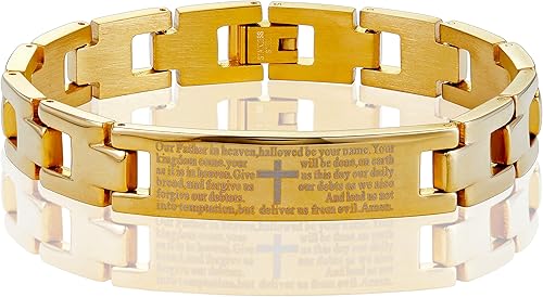 Miniatura 4 de Urban Jewelry Lords Prayer Cross - Pulsera de eslabones de acero inoxidable 316L para hombre