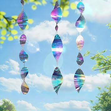 Bird Deterrents for Outside,3PCS DIY Repellent,Heart Double Sided Extra Sparkly Colorful Bird Repeller,Wind Twisting Woodpecker Deterrent to Scare Birds Away from Yard Patio Farm House