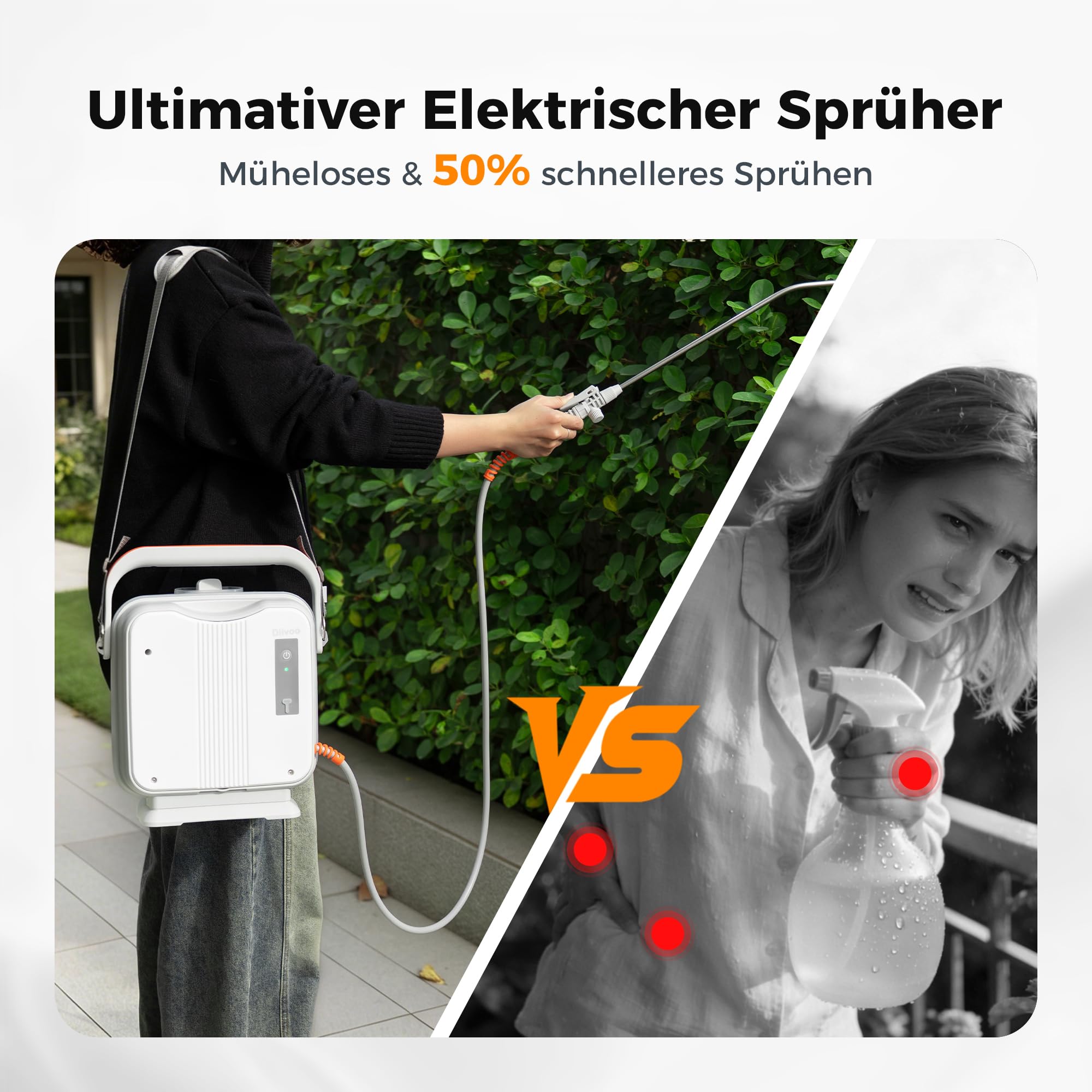 Diivoo 5L Akku Drucksprühgerät | Drucksprüher & Gartensprüher mit 2000mAh Akku | Verstellbare Düse Nebel & Strahl | Tank mit Skala | Elektrische Gartenspritze für Garten, Unkraut, Pflanzenschutz