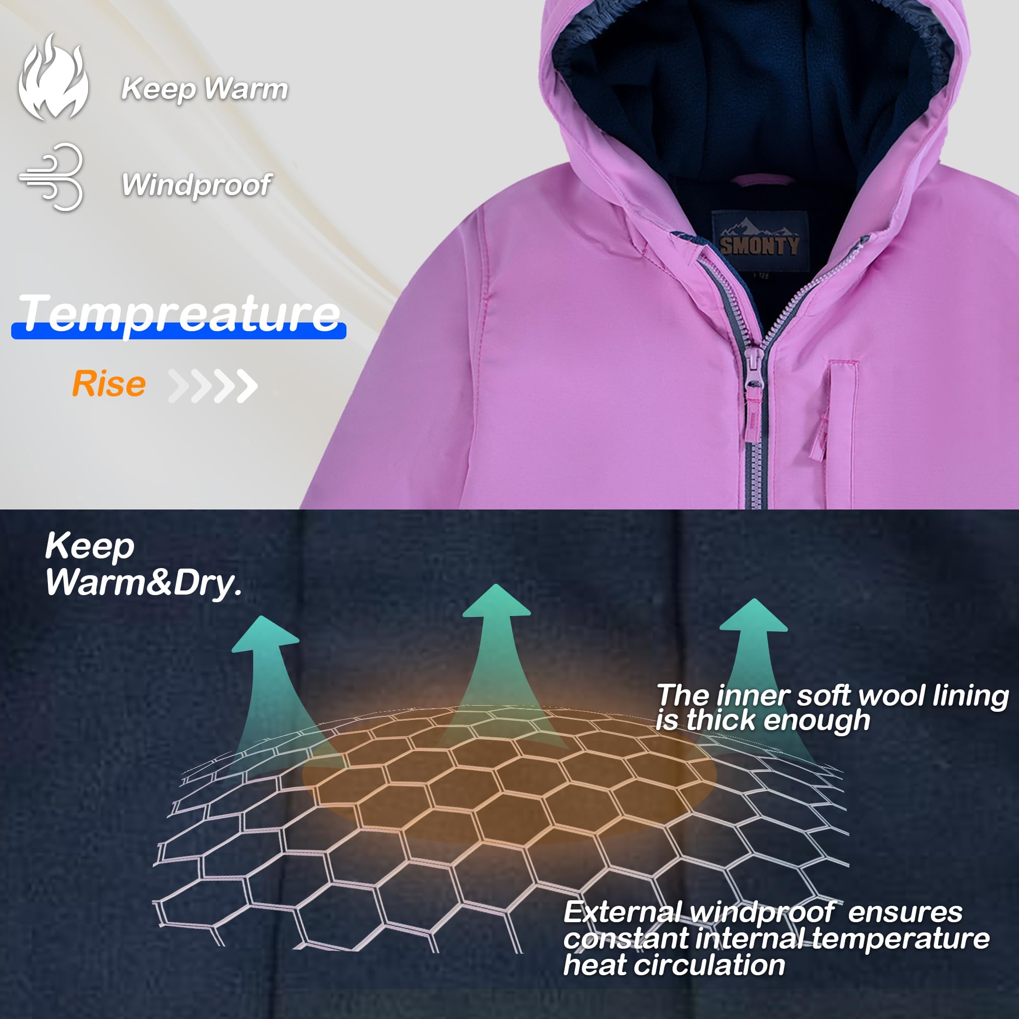SMONTY COZY - Traje de nieve para niñas, con capucha, repelente al agua, resistente al viento, traje de invierno