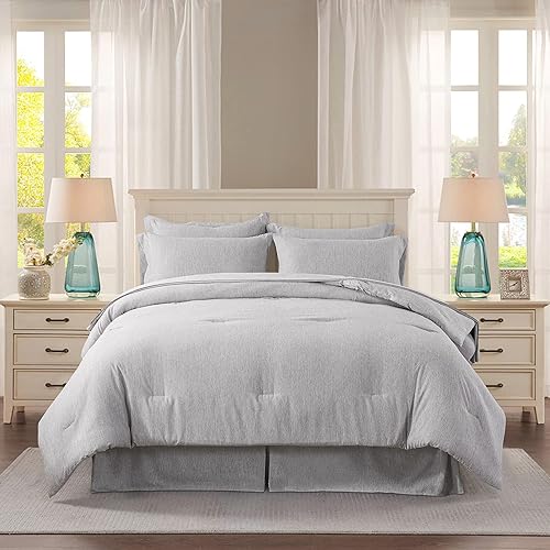 JML Edredón Queen en una bolsa, juego de teñido catiónico de 8 piezas con 2 fundas de almohada y juego de sábanas, edredón alternativo de plumón de