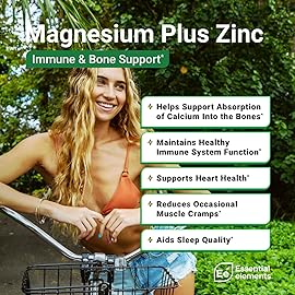 Essential Elements Magnesium Plus Zinc with Vitamin D3 | Scientifically Formulated Heart, Bone & Muscle Support | 225mg Triple-Strength Magnesium Complex with Glycinate, Malate, Citrate | 180 Count