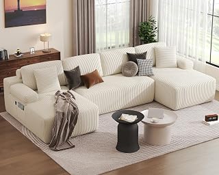 DURASPACE 126.2'' Modular Sectional Sofa, Convertible U Shaped Cloud Couch with Memory Foam, Corduroy Boneless Sectional Couches for Living Room, No Assembly Required (Beige) - Amazon product rated Grade A