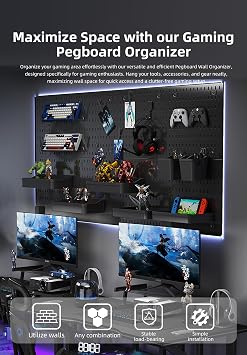 لوحة Peg Organizer للجدار - ارفع وزلق ألعابك ومكتبك - قم بإنشاء مساحة منظمة تمامًا (أسود)