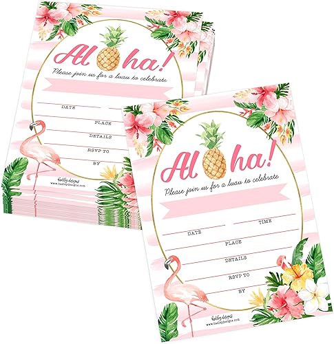 Miniatura 1 de Hadley Designs 25 invitaciones de fiesta en la piscina para niñas, invitaciones de cumpleaños tropicales hawaianas para niños y adultos, perfectas