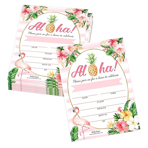 Hadley Designs 25 Pool Party Invitations for Girls, Tropical Hawaiian-Themed
