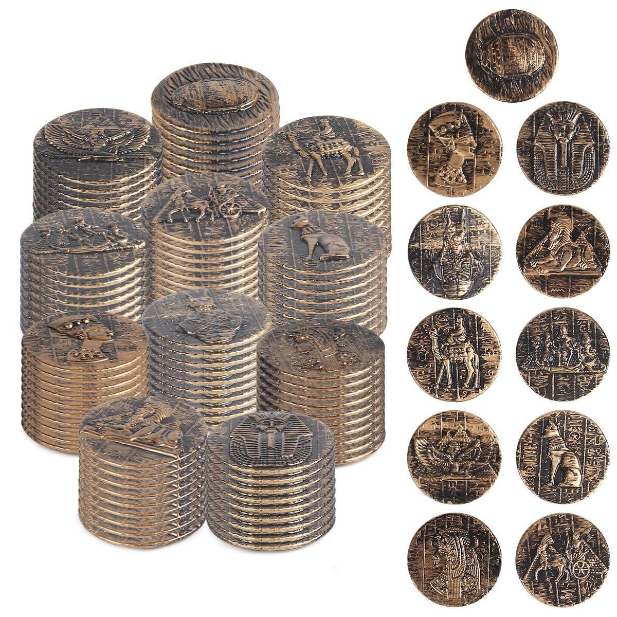 Baokuan Antique Bronze 100 Pcs Pirate Coins For Kids, Egyptian Theme Game Coin Set, Coins Toys Fake Coins For Pirate Adventure Themed Event Birthday Party Props