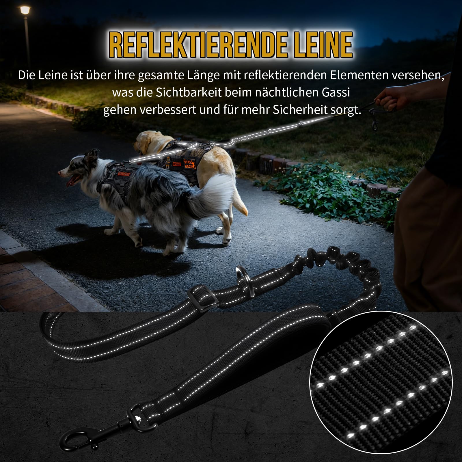 OneTigris Hundeleine, Doppelleine für 2 Hunde mit 4 Komfortabler Griff
