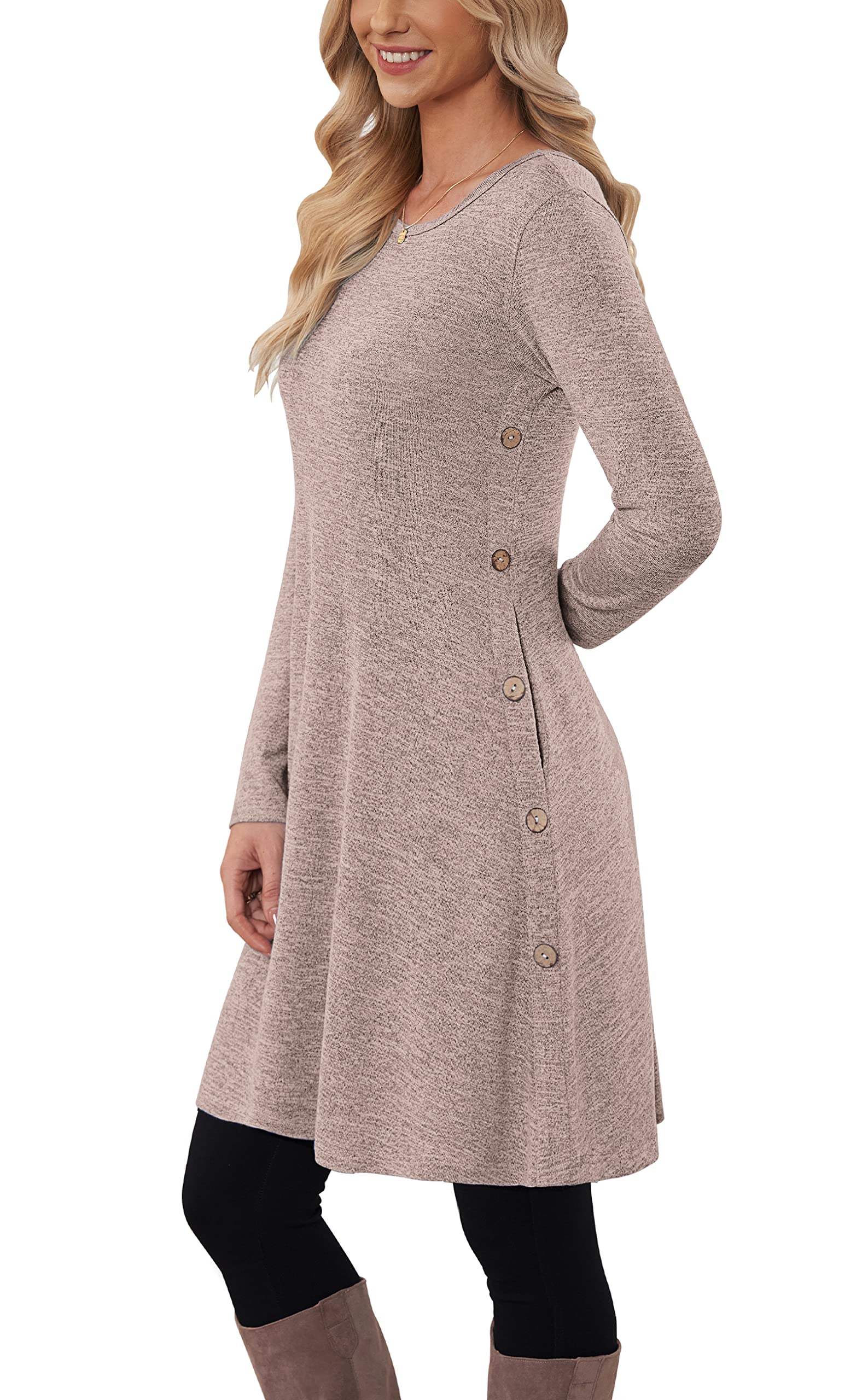 MOLERANI Pulloverkleid für Damen Langarmkleid Damen Knopf Lässiges Tunikakleid mit Taschen S-2XL
