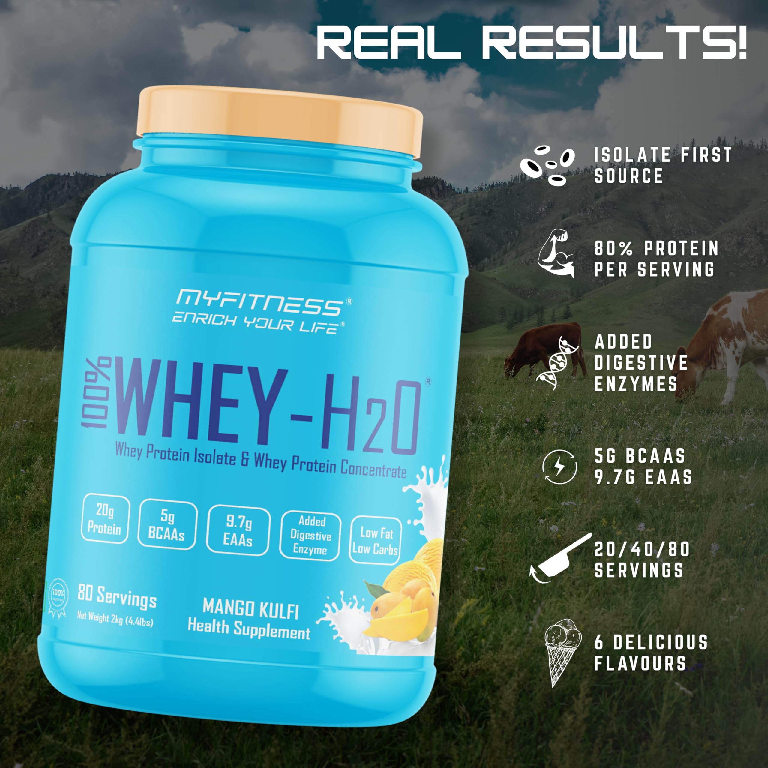Myfitness Protein Powder 2kg Rich Chocolate 80 Servings | 100% Whey H2O | 80% Protein Per Serving | Isolate & Concentrate Blend | Added Digestive Enzymes | Whey Protein Powder — Amazon image 6