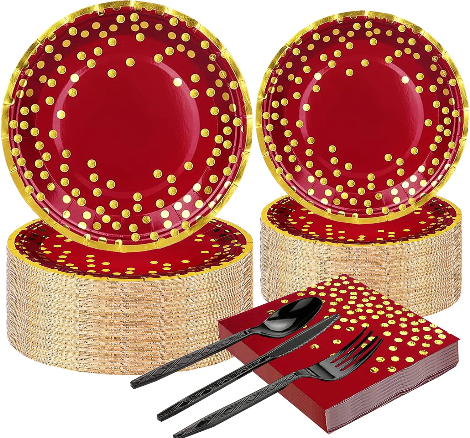 150Pcs Rustic Wood Slice Party Tableware Set - 9" & 7" Wood Grain Paper Plates, Napkins, Knives, Forks, Spoons for Camp Fire, Camping, Woodland Animal, Lumberjack Birthday Party Decor