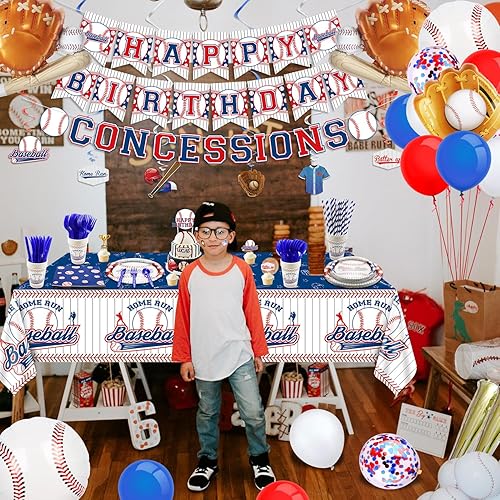 Miniatura 6 de 229 piezas de decoraciones de fiesta de béisbol platos de béisbol, servilletas, mantel, pancarta, tazas, globo de béisbol, calcomanías, adornos para