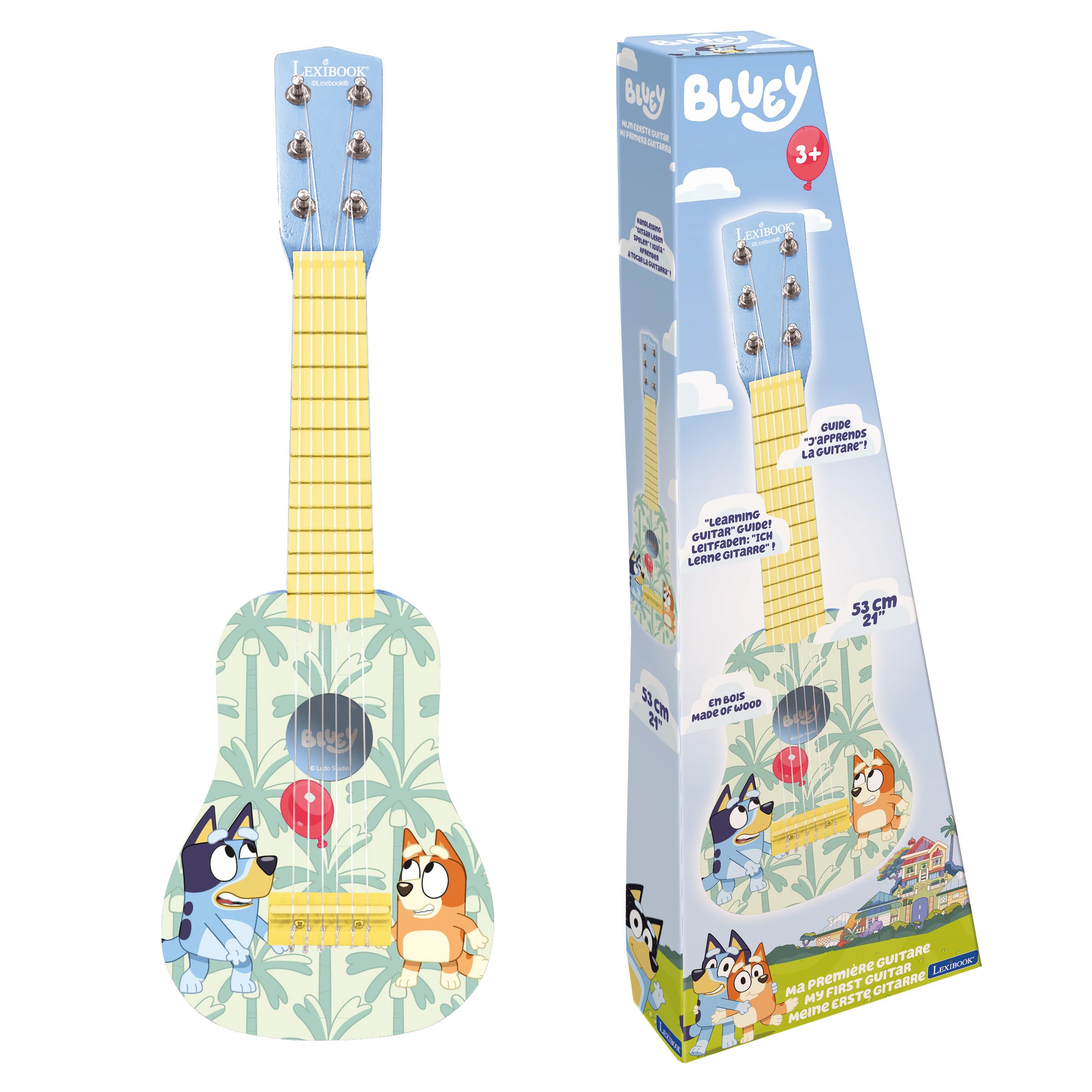 Lexibook, Bluey, My First Guitar for Children, 6 Nylon Strings, 53 cm, Guide Included, Blue, K200BY