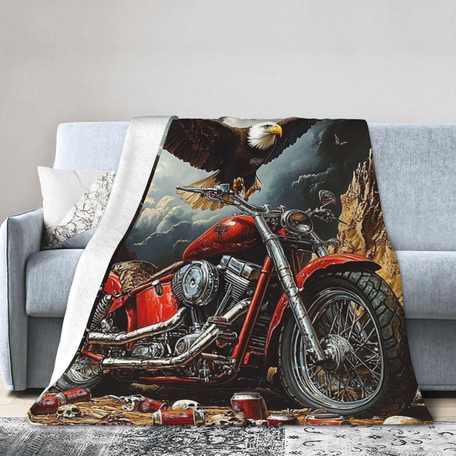 Motorcycle Eagle Blanket Soft Plush Fleece Throw Blankets Cozy Fuzzy Motorcycle Stuff Bedding Gifts for Women Girls Boys Kids Adults 40"X50" - Image 2