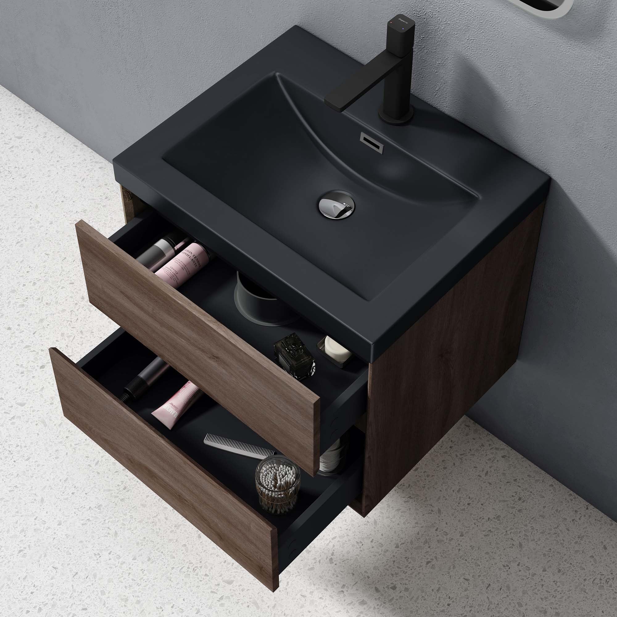 doporro Set Mobile Bagno Sospeso 60 cm con Lavabo Integrato e Specchio LED