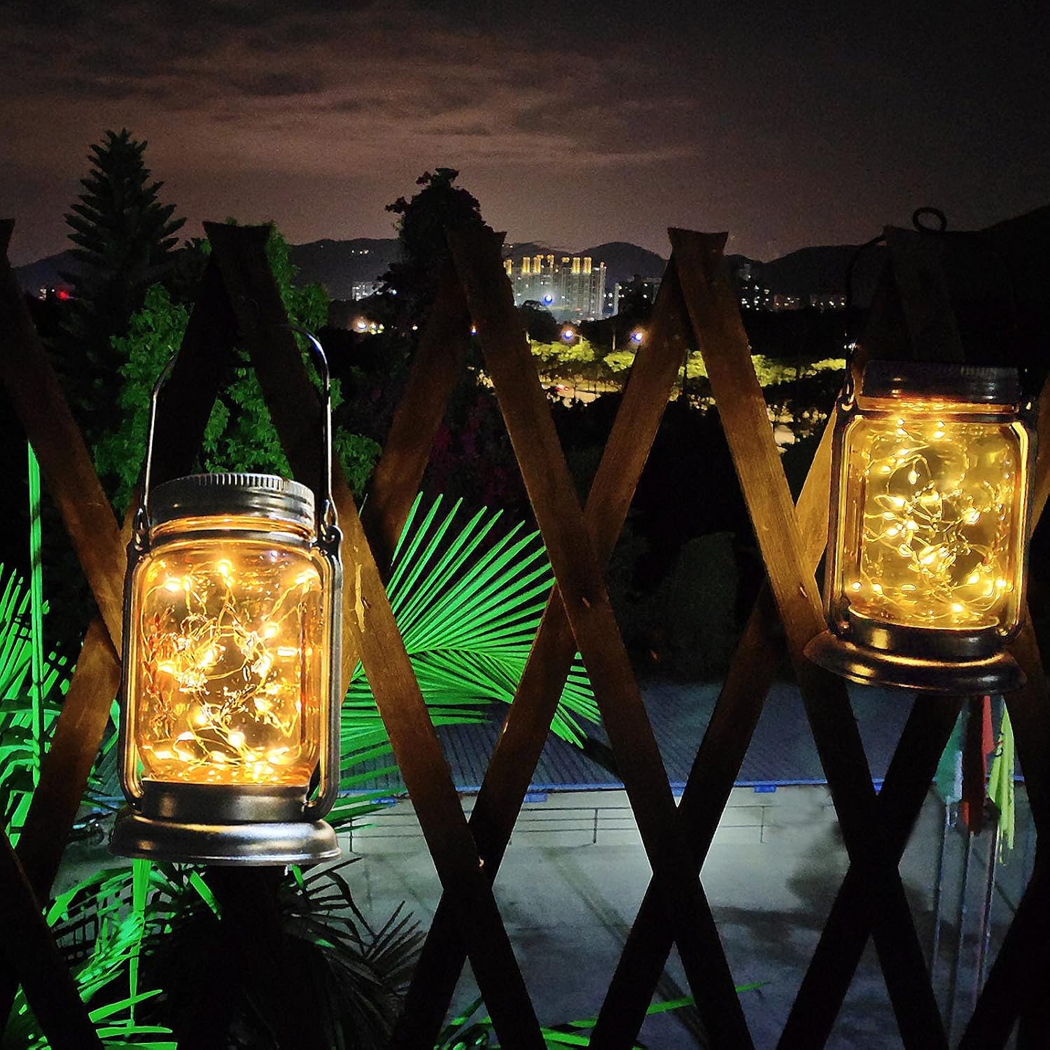 Outdoor Solar Lanterns,Hanging Lights Outdoor,Garden Decorations Patio Decorations Solar Powered Waterproof 30 LED Glass Jar Lights for Party, Courtyard, Patio,Tabletop Decorations （2Pack): Home Improvement