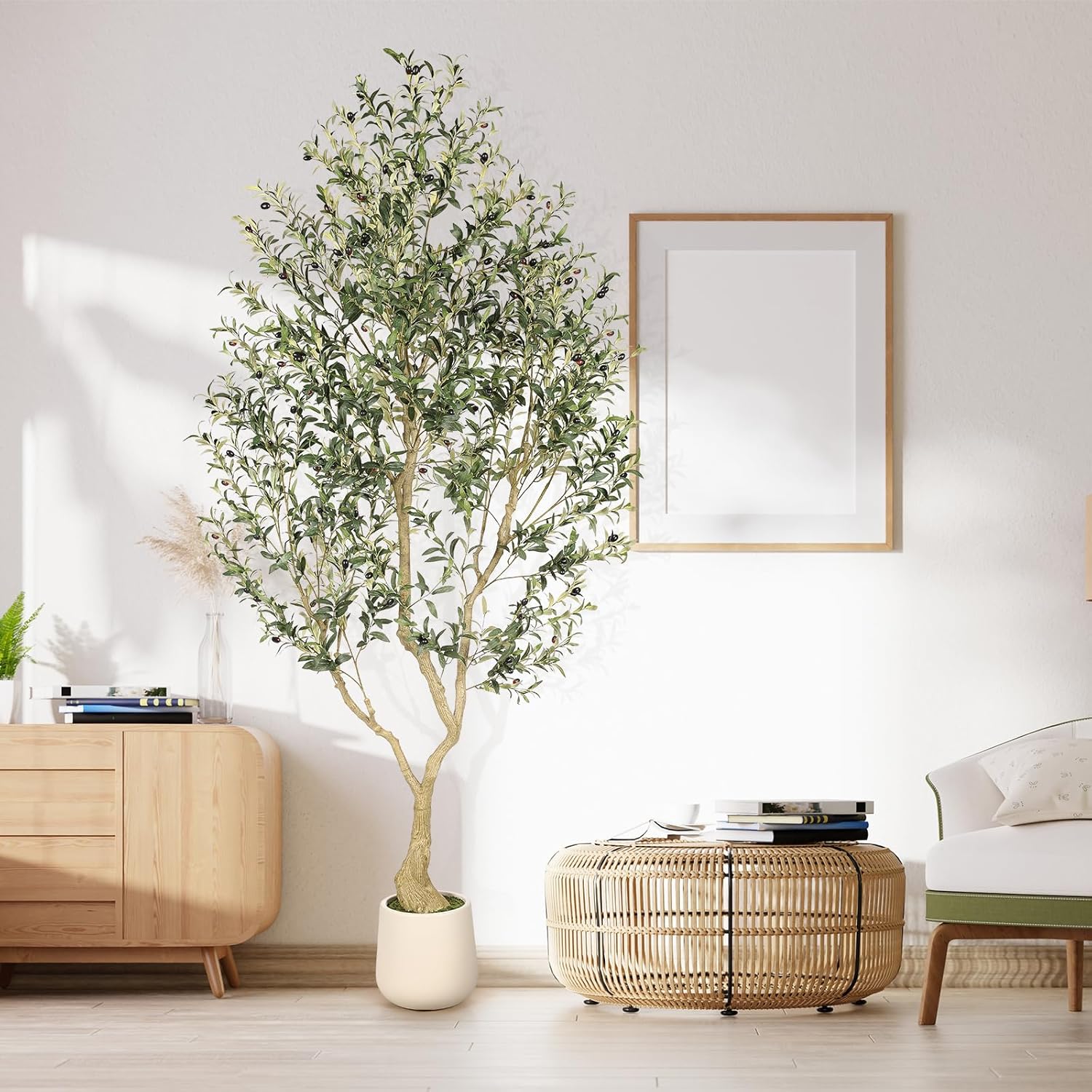 Realead 8ft Faux Olive Tree with Tall Exquisite Planter - Realistic Olive Trees Artificial Indoor with Thick Trunk and Lifelike Fruits - Large Fake Olive Tree for Home Office Decor - Image 7