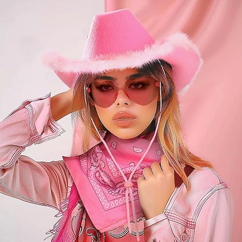 Miniatura 4 de JeVenis Sombrero de vaquera, sombrero de vaquera, sombrero de vaquera occidental, bandana, gafas de sol de corazón para despedida de soltera,