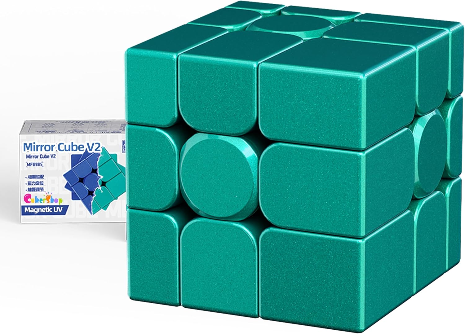 CuberShop Moyu Mirror Cube V2 M 3x3x3 Green Magnetic Speed Cube, 2025 New Funny Variant of 3x3 Speed Cube, Affordable Smooth Fast, Stickerless Magnets Irregular Magic Cube (UV Coated Magic Clothes)