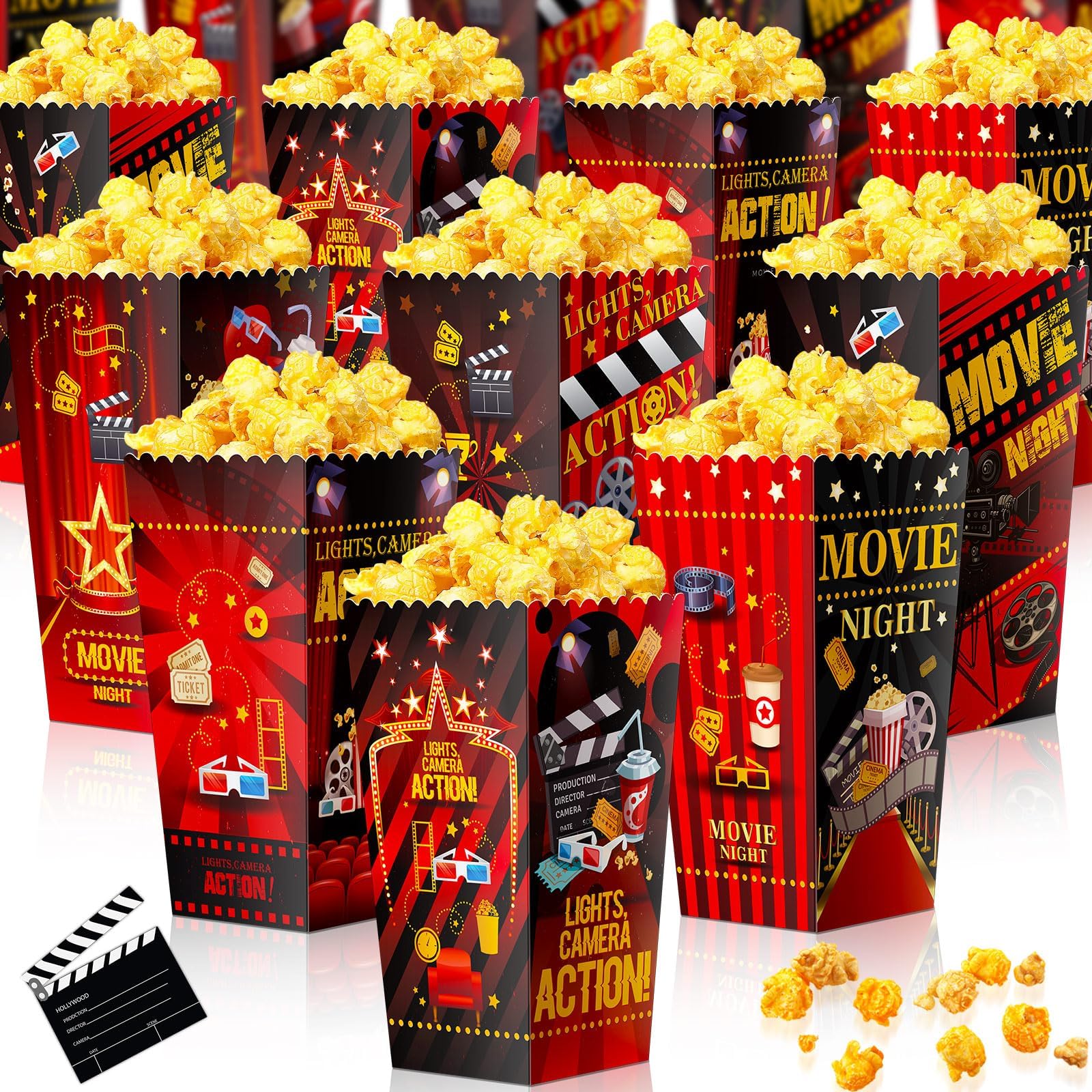 Containlol 24 Pcs Popcorn Boxes Party Favors Snack Treat Box Candy Cookie Container for Movie Cinema Theme Birthday Party Baby Shower Favor Supplies(Classic Style)