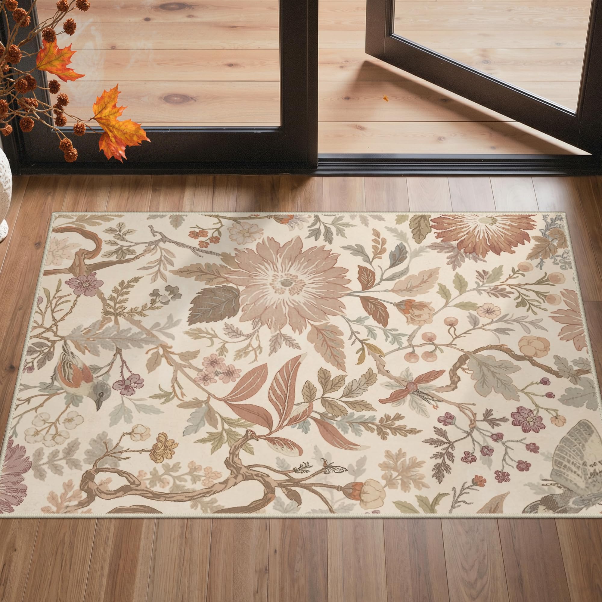 BEIMO Washable Rug 60x90cm Floral Non-Slip Mat Entryway Carpet