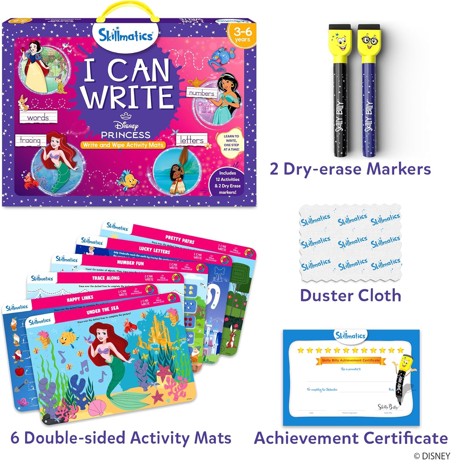 Skillmatics I Can Write Disney Princess - Reusable Preschool Learning Activities, Educational Toys & Games, Handwriting Aids, Back to School Supplies, Gift for Students, Kids, Toddlers Ages 3, 4, 5, 6