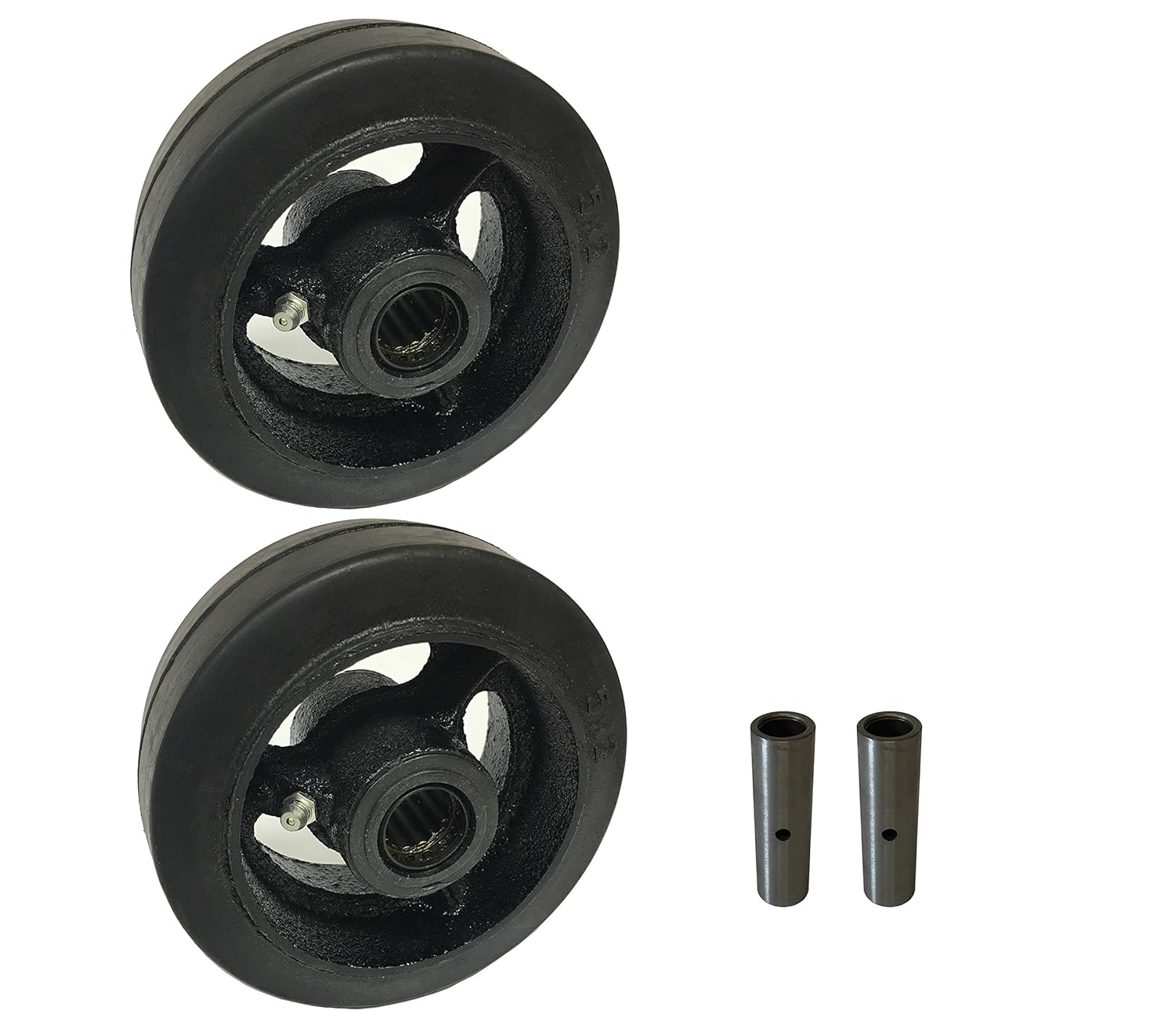 2 Caster Wheels Set 4" 5" 6" 8" Rubber on Cast Iron Wheel Set with Bearing & Kit (6" B & B & Axle)