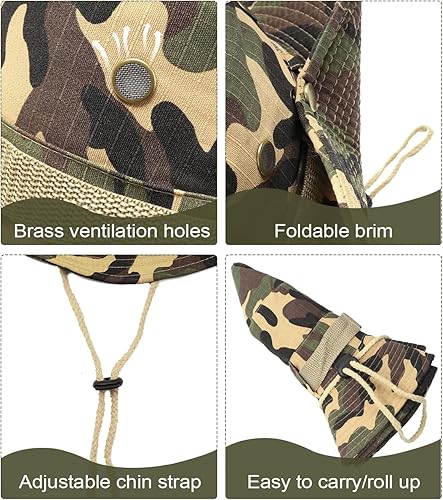 Miniatura 3 de Zylioo Sombreros Boonie de gran tamaño XXL, sombrero táctico militar de safari para cabezas grandes, sombreros de caza ligeros con correa