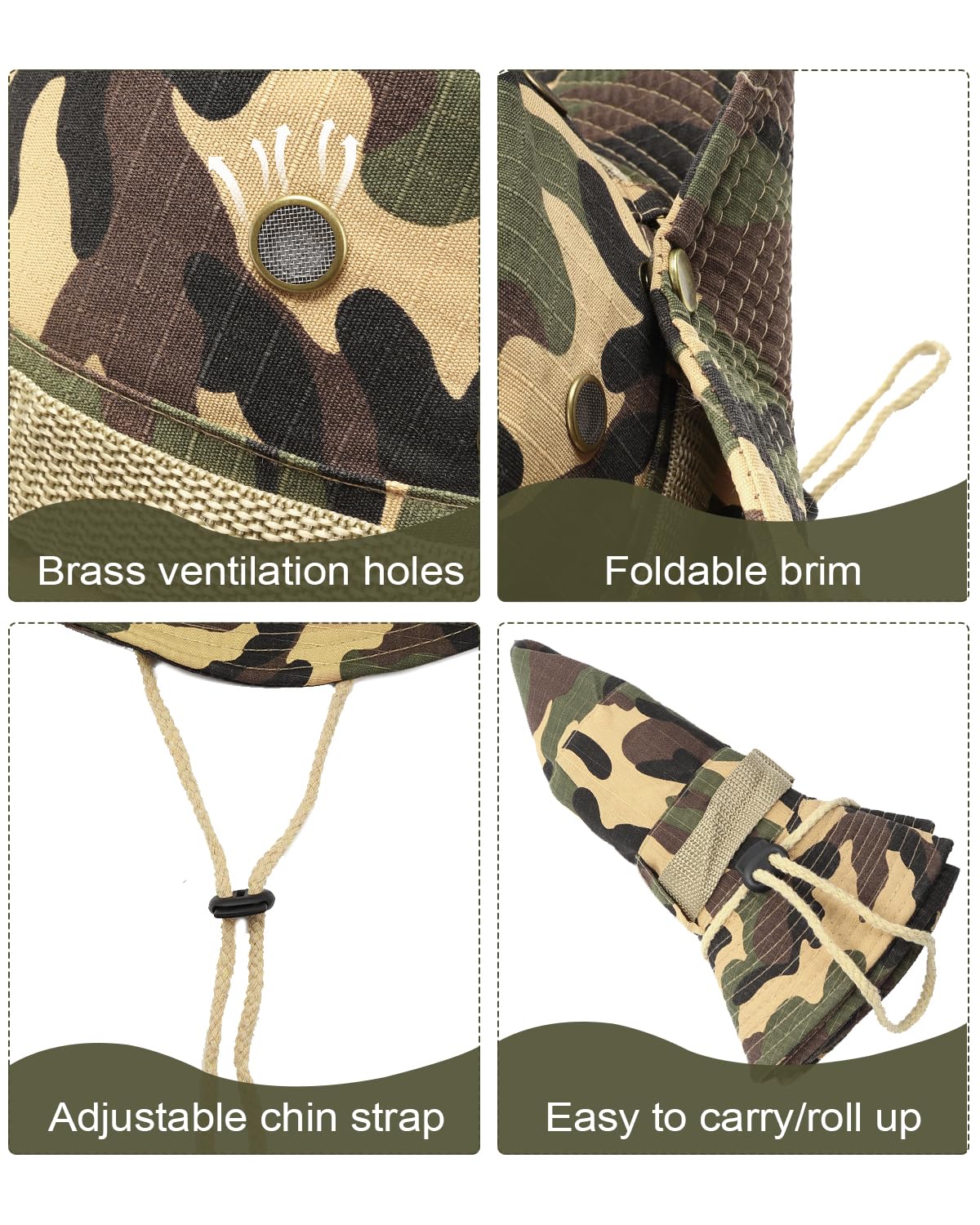 Feng Shui， Chapeaux de Soleil Boonie UV XXL, Chapeau Tactique Militaire pour Grosses têtes, Grands Chapeaux de Chasse Safari Bush Jungle pour randonnée Camping