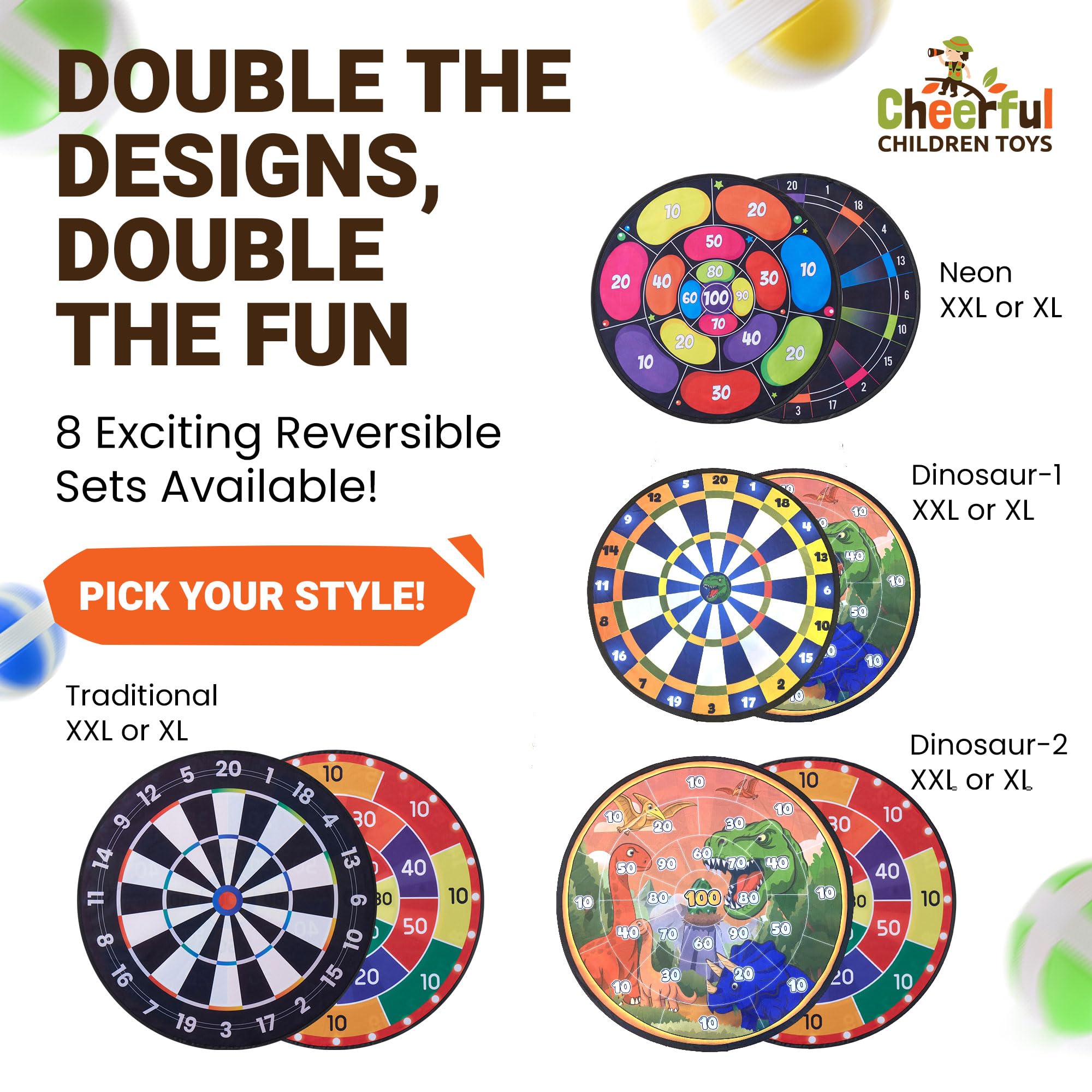 Cheerful Children Toys Jumbo Kids Dart Board Set XL or XXL, Large Dart Board with Reversible Designs - Image 4