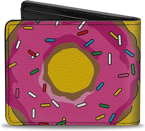 Miniatura 2 de Buckle-Down Billetera para hombre, plegable, color rosa glaseado rosado rosado, color amarillo, cuero vegano, 4.0 x 3.5 pulgadas, Donas, Buckle-down