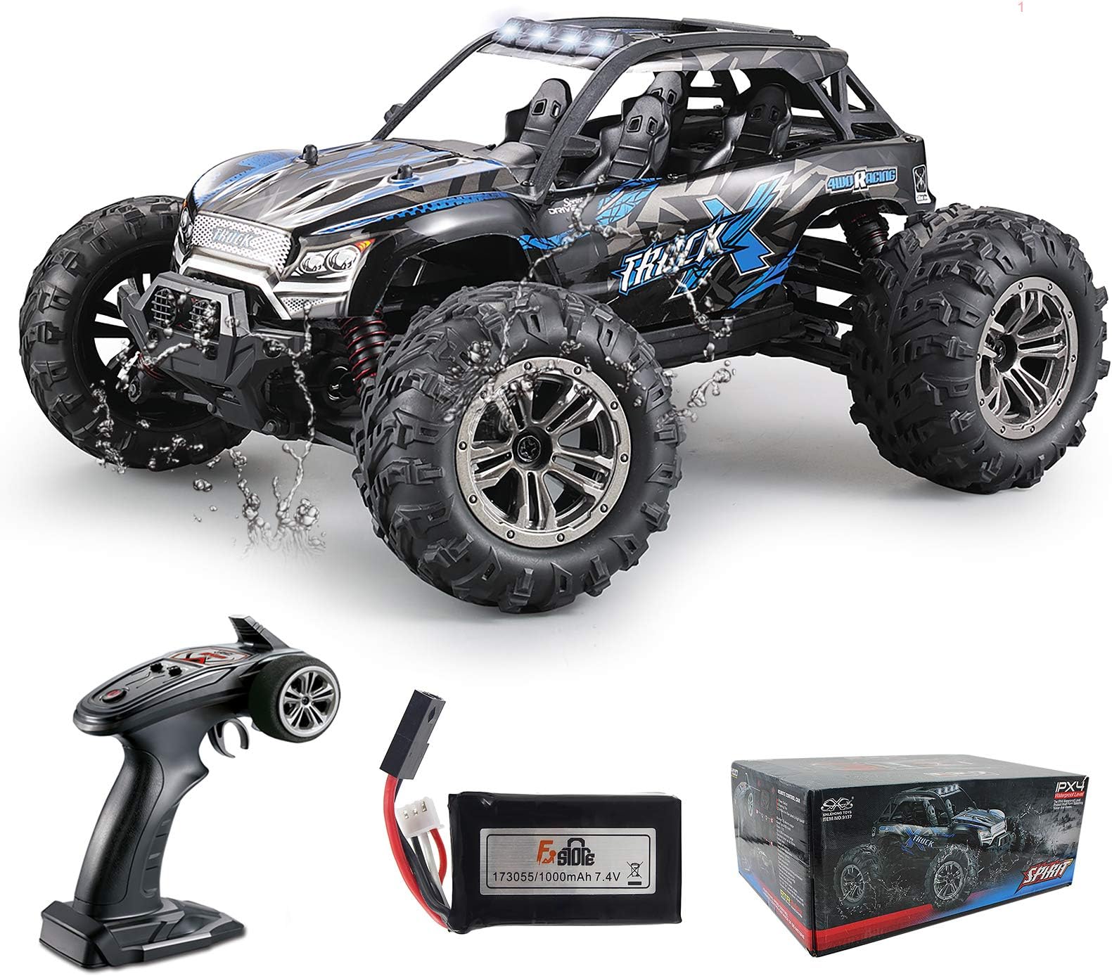 Fistone RC Truck 1/16 High Speed Racing Car, 24MPH 4WD Off-Road Waterproof Vehicle 2.4Ghz Radio Remote Control Monster Truck Dune Buggy Hobby Toys for Kids and Adults