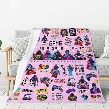 Gamer Throw Blanket, Soft and Cozy Gamer Blankets for Girls, for Women and Girls, Perfect Choice for The Ultimate Game Lover, Bed, Sofa, Party Decor Blanket Pink50x60