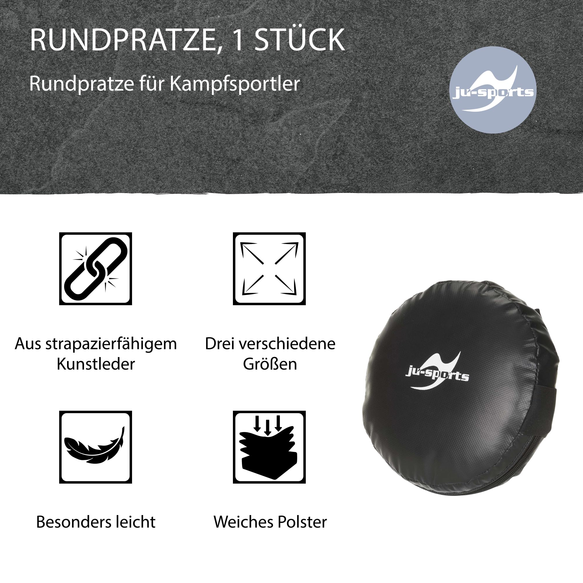 Ju-Sports Rund Pratze 1 STK. I Aus Kunstleder I Sehr leicht & perfekt im Handling I Mit 2 Schlaufen für optimalen Halt I Kampfsport Zubehör