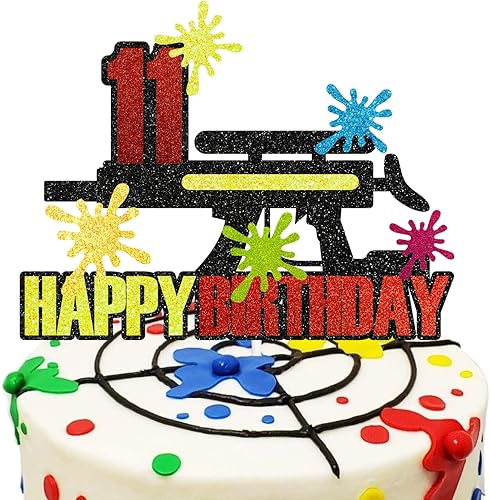 Miniatura 1 de Decoración de pastel de paintball para cumpleaños número 11, decoración de juego militar de Airsoft, fiesta de cumpleaños para niños y niñas,