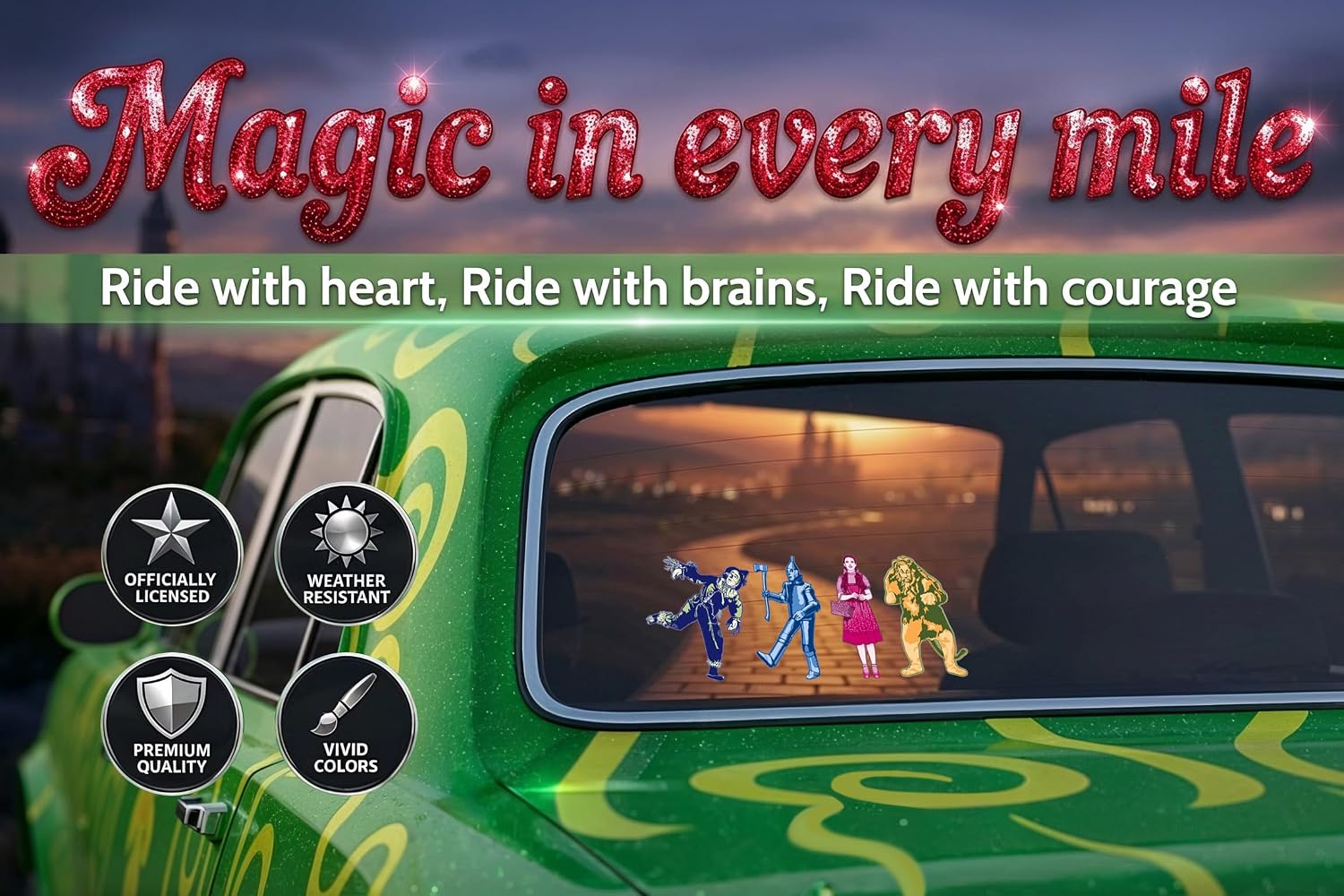 Elektroplate Officially Licensed Wizard of Oz Dorothy Tin Man Scarecrow Lion FullBody Dynamic Decals | Premium Auto-grade Weatherproof Stickers for Car, Water Bottle & more| Made in the USA | Set of 4