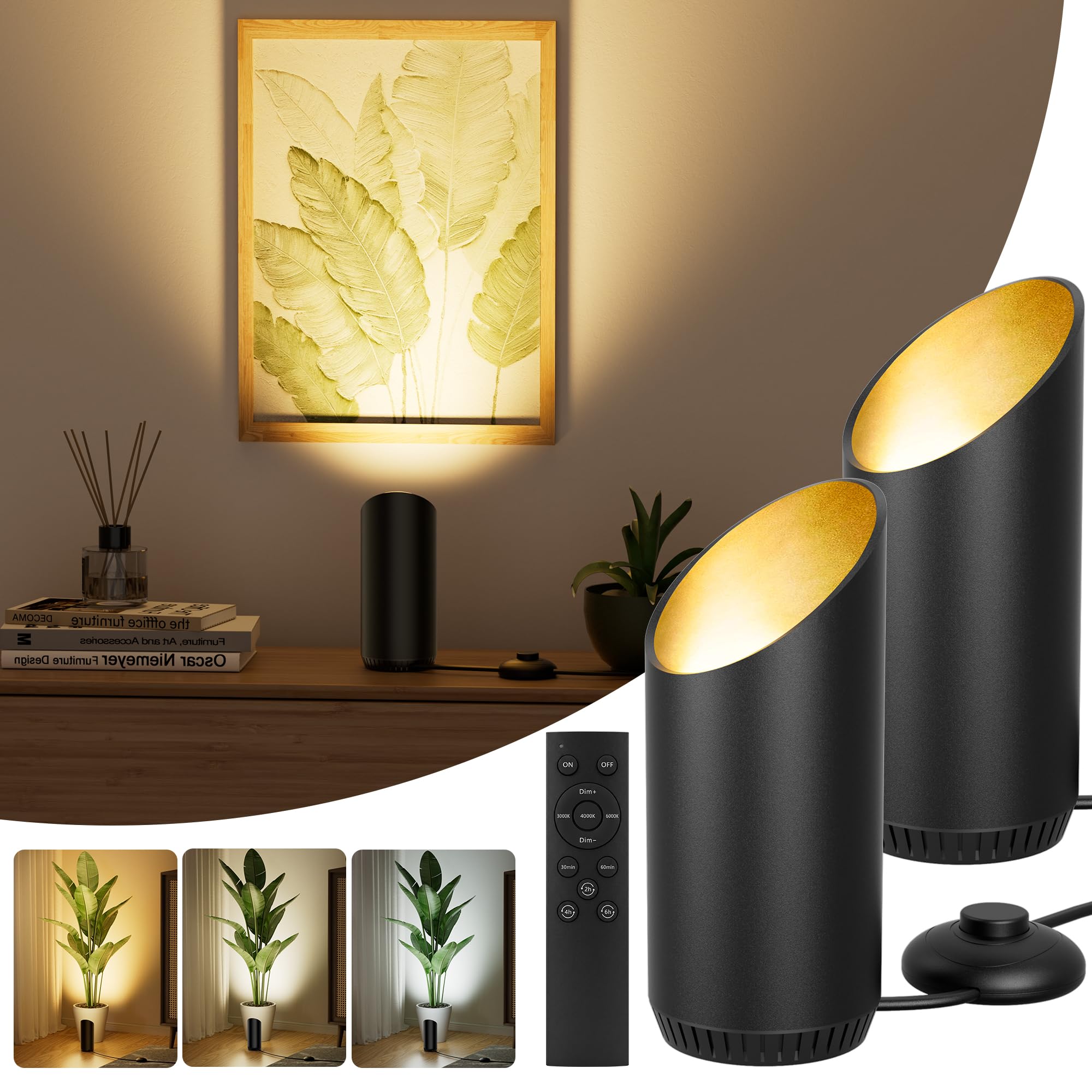 HUAEU Dimmable Uplighter Floor Lamp: Warm Cosy Glow, Remote, Black, 2 Pack