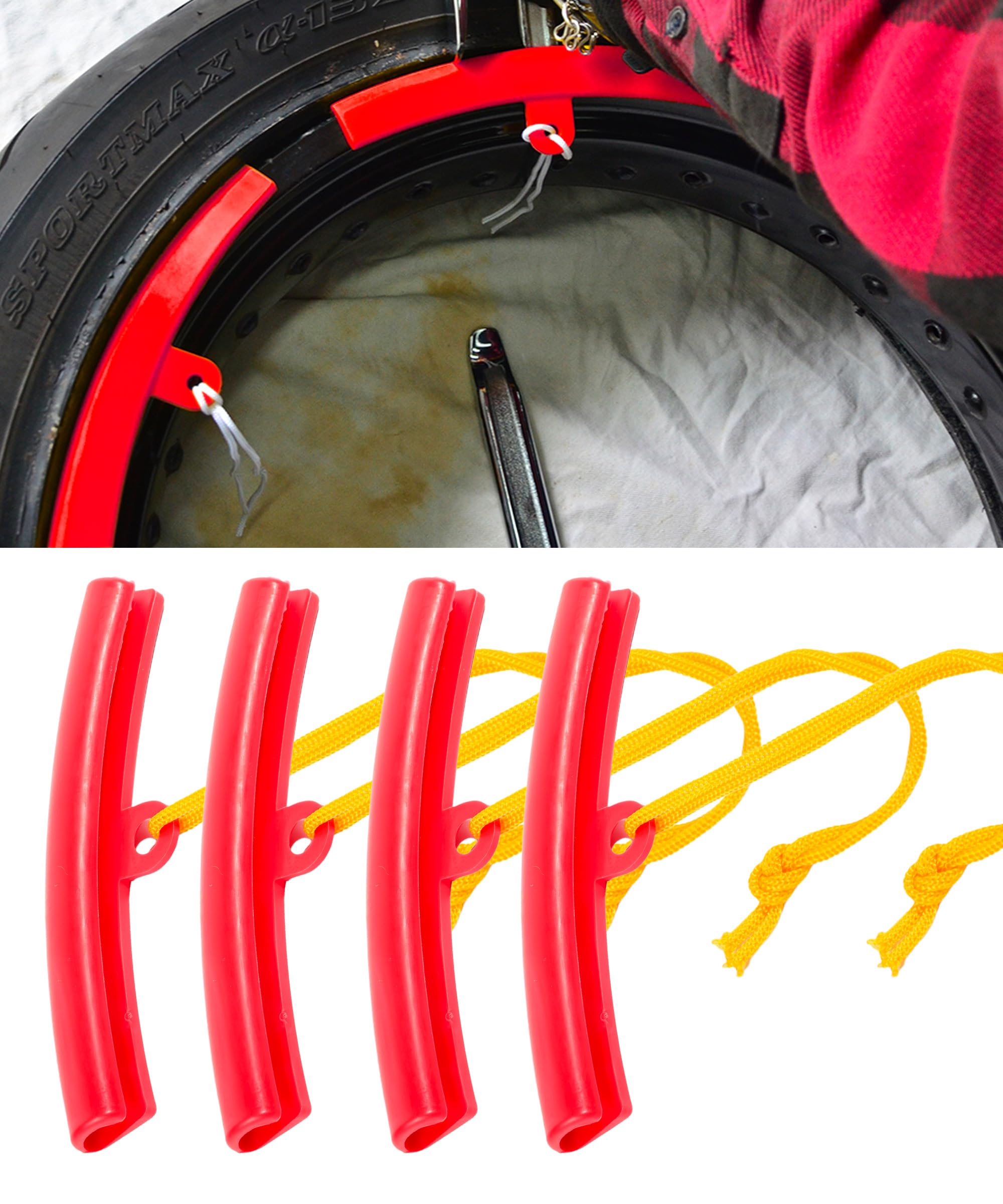 RACOONA 4Pcs Car Tire Rim Protectors,Car Tire Changing Rim Protector Wheel Rim Protector Set,Car Accessories Car Wheel Changing Edge Savers Tool,Wheel Changing Rim Savers for Car,Motorcycle (Red)
