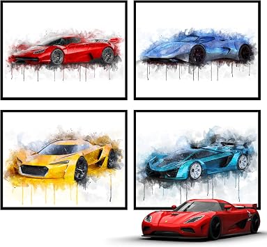ملصقات السيارات الداخلية لغرفة الأولاد ، وول آرت ، ملصقات السيارات بدون إطار 8x10