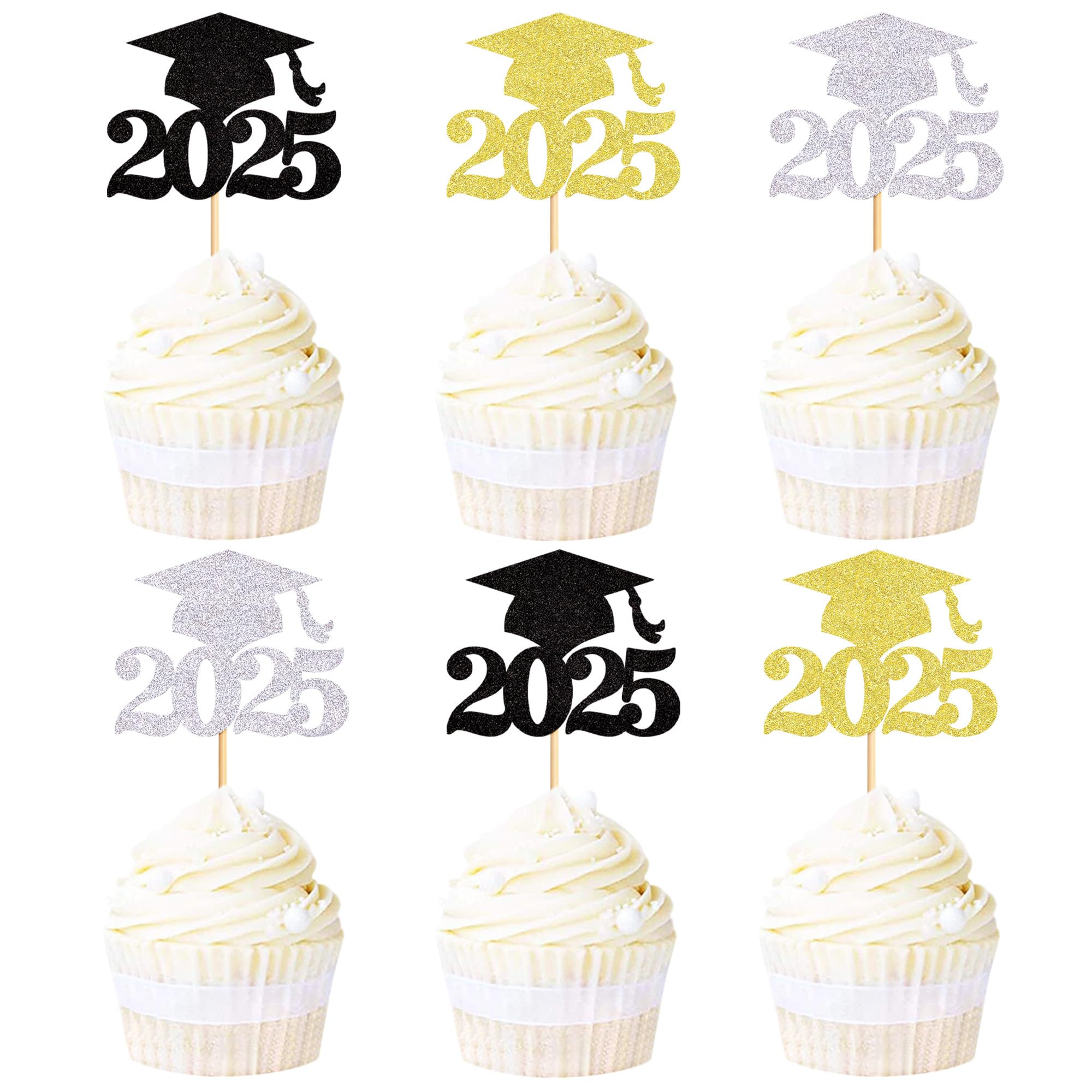 Blumomon 36Pcs Glitter 2026 Graduation Cupcake Toppers Class of 2026 Grad Cap Cake Picks Decorations for 2026 Graduation Theme Party Supplies