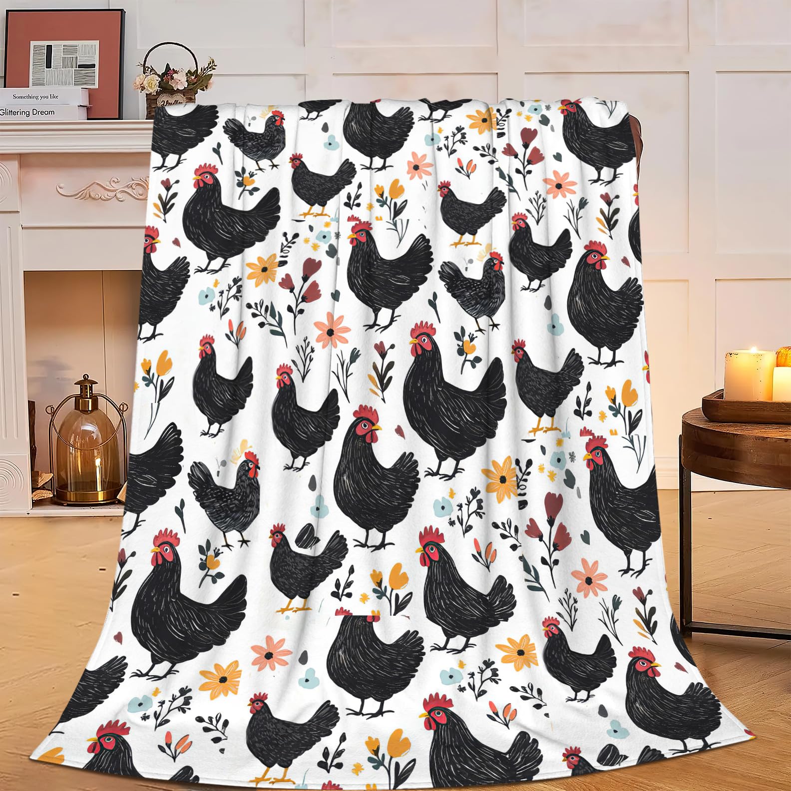 Super Soft Cozy Fleece Rooster Throw Blanket - Lightweight Plush Bedding - Chicken Lovers Gifts for Women, Girls, Boys, Kids, Men - 40''X50''